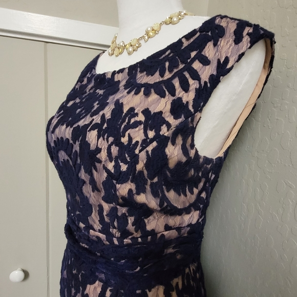 Royal blue lace overlay cocktail dress - Picture 3 of 13